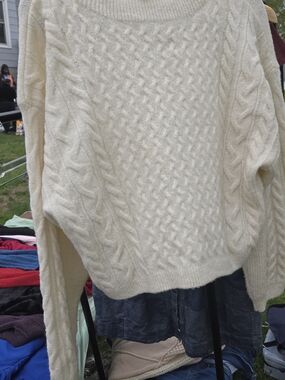 Topshop Cream Cable-Knit Scoop Neck Sweater